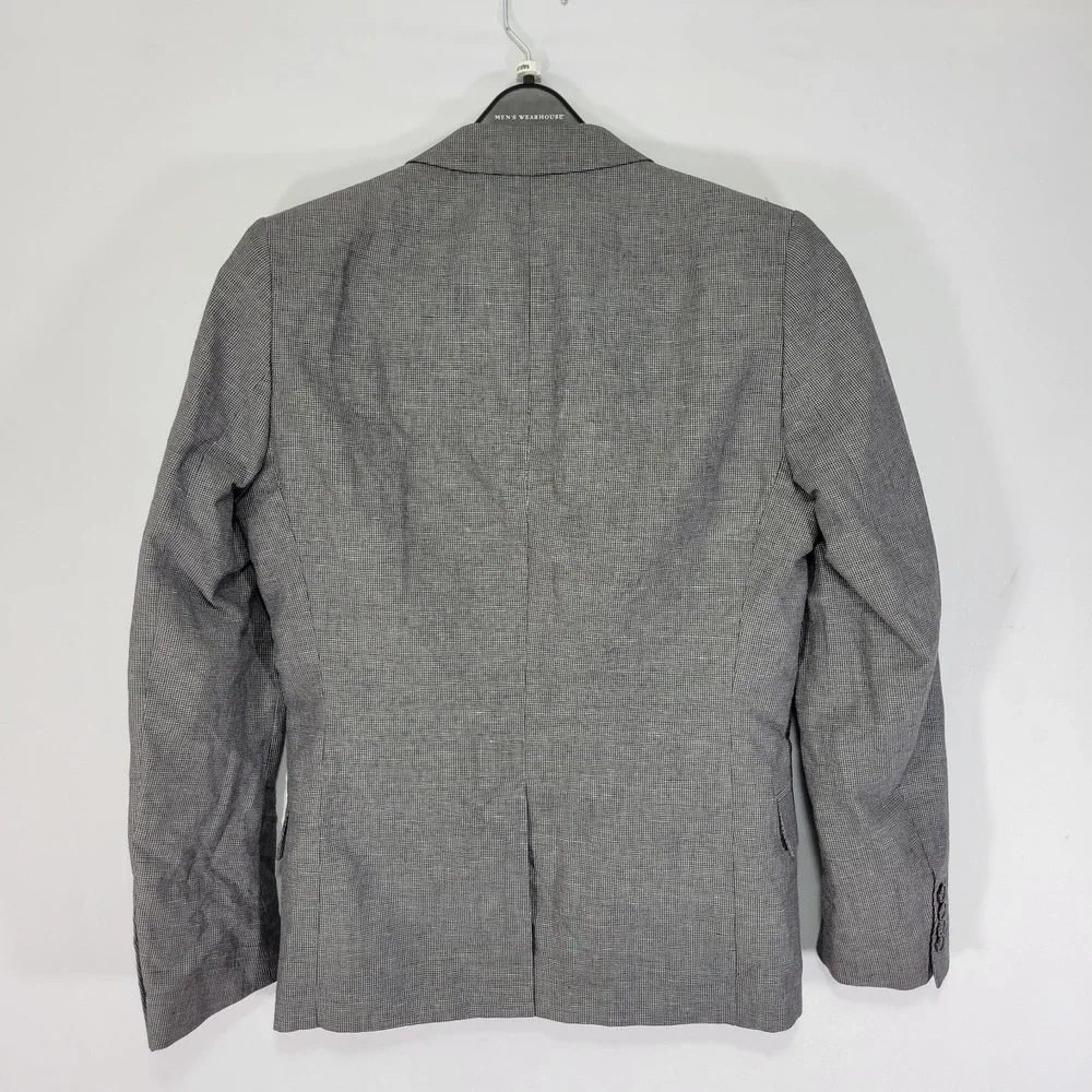 H&M Men's Sport Coat Blazer Two Button‎ Gray Checked Linen Cotton Blend Size 36R